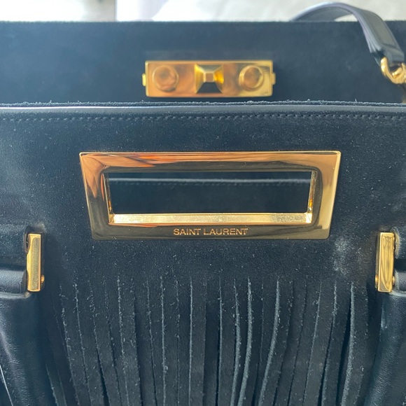 SAINT LAURENT ELEGANT BLACK Suede Layers of Fringes lined Beautifully with Gold - Picture 8 of 16